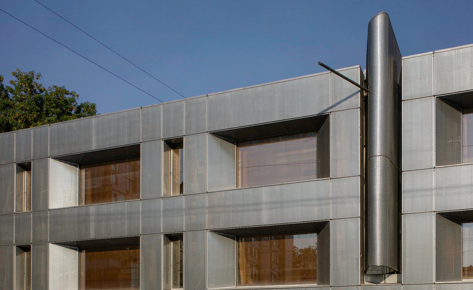 Aluminum composite panel cladding on a building facade