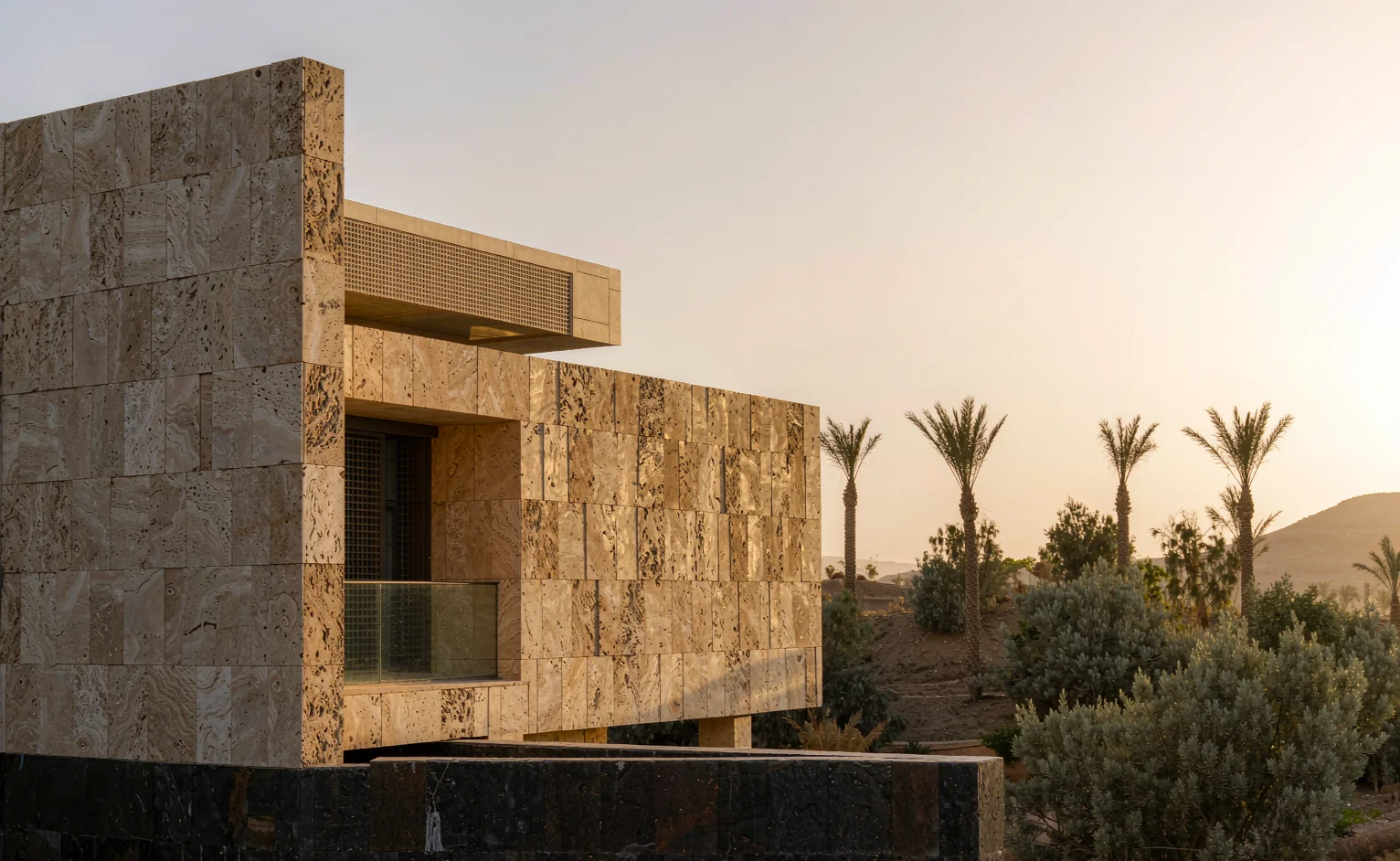 Limestone cladding on a desert villa facade