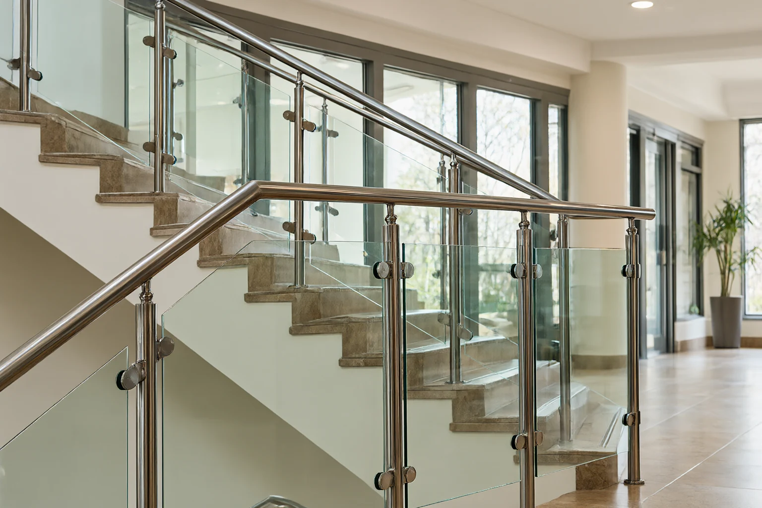 Glass balustrade applied to a Seattle care-facility staircase