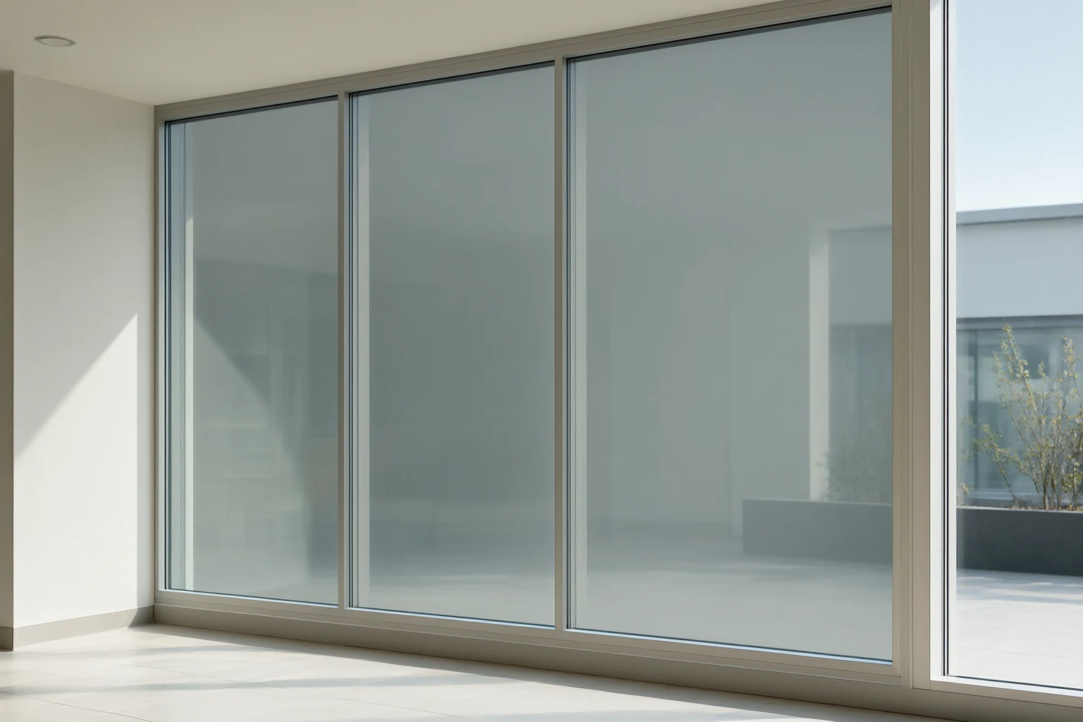 Neutral-grey architectural window safety and solar-control film on senior-care glazing