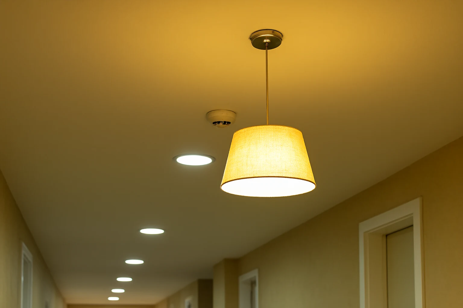 Warm LED lighting scheme for a senior-care corridor and common room