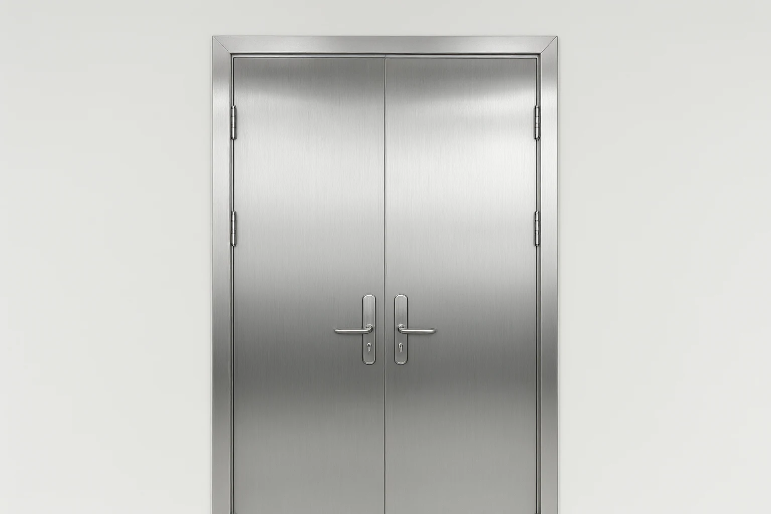 Brushed stainless steel door for a hygiene-critical care-facility room