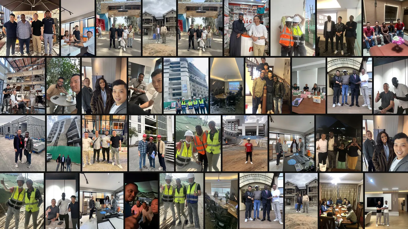 INDECO client group photo wall — moments with customers across Kenya, Ethiopia and beyond