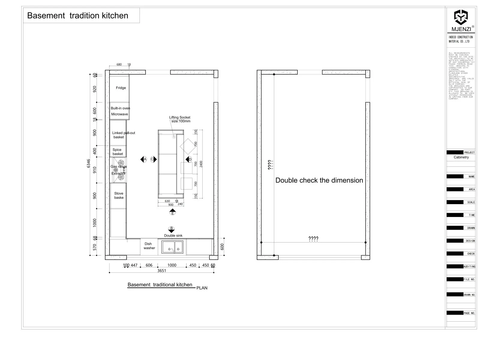 Workshop drawing for a kitchen carcass